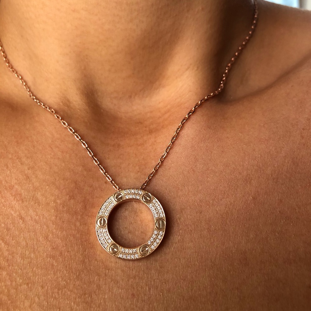 Screw Pavé Rose Gold Pendant Necklace